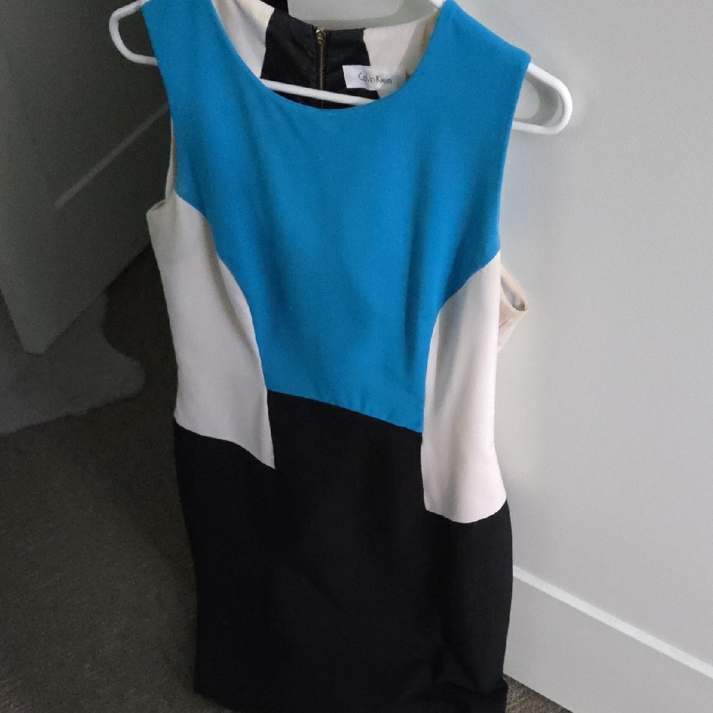 Calvin Klein Blue, White, and Black Mini Dress